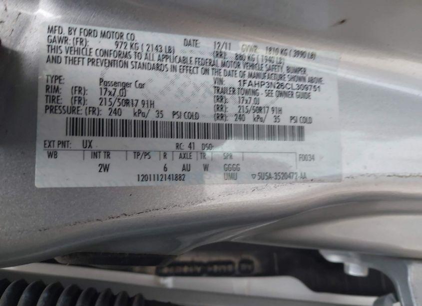 Photo 9 of 2012 Ford Focus TITANIUM (VIN 1FAHP3N26CL309751)