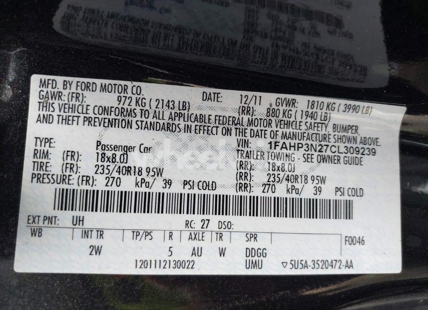 Photo 9 of 2012 Ford Focus TITANIUM (VIN 1FAHP3N27CL309239)