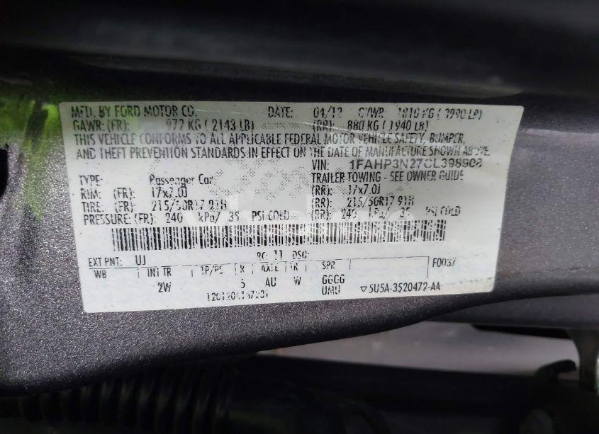 Photo 9 of 2012 Ford Focus TITANIUM (VIN 1FAHP3N27CL398908)