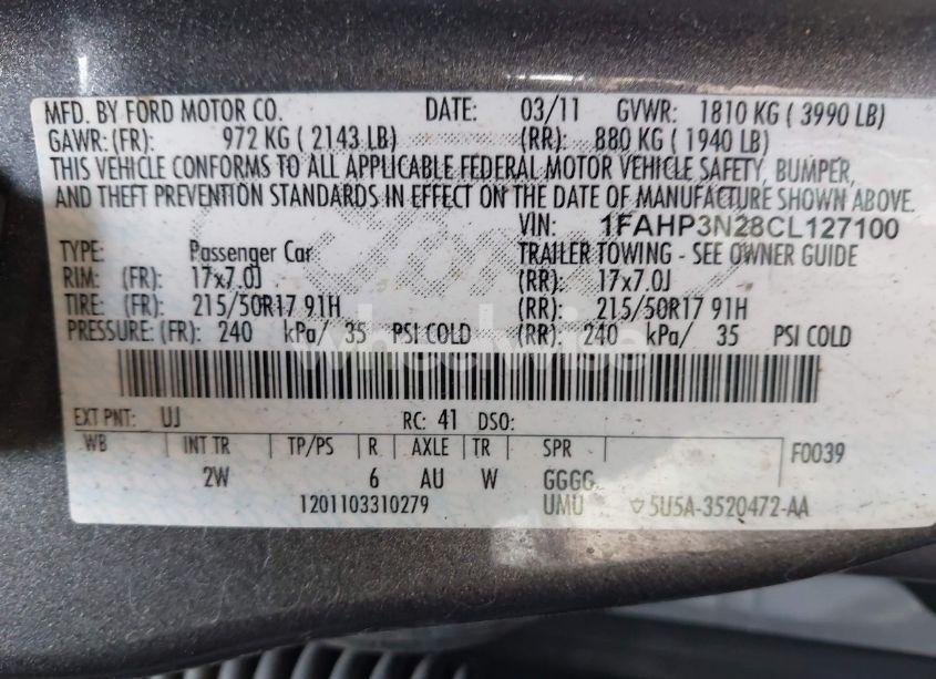 Photo 9 of 2012 Ford Focus TITANIUM (VIN 1FAHP3N28CL127100)