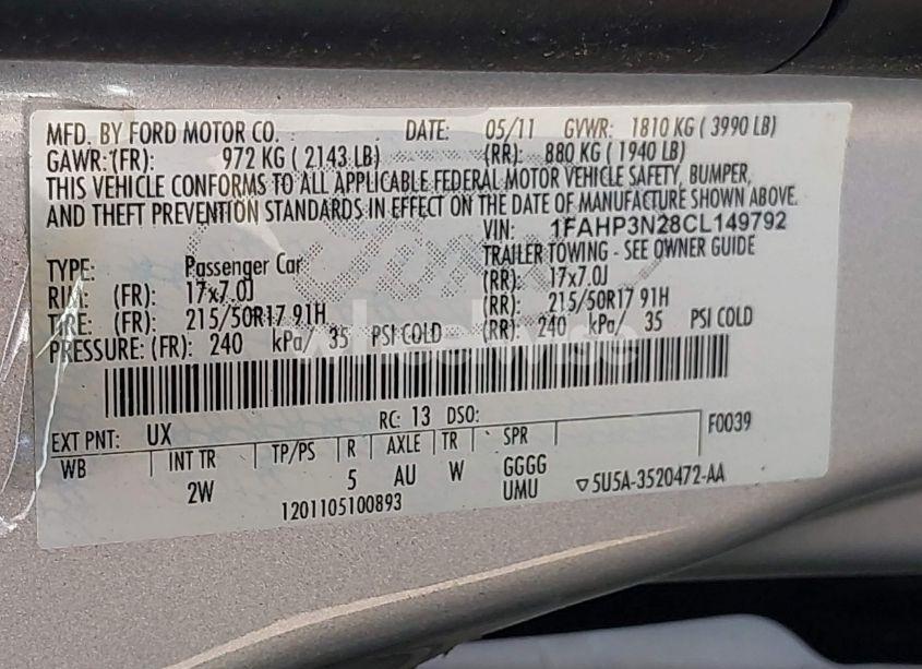 Photo 9 of 2012 Ford Focus TITANIUM (VIN 1FAHP3N28CL149792)