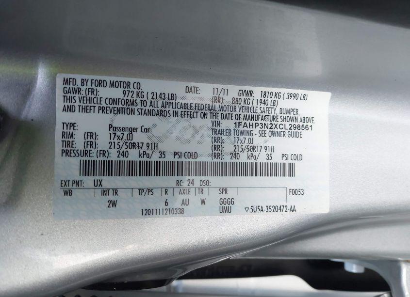 Photo 9 of 2012 Ford Focus TITANIUM (VIN 1FAHP3N2XCL298561)