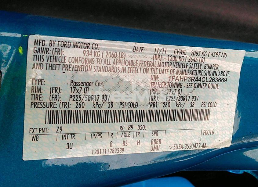 Photo 9 of 2012 Ford Focus ELECTRIC (VIN 1FAHP3R44CL263669)