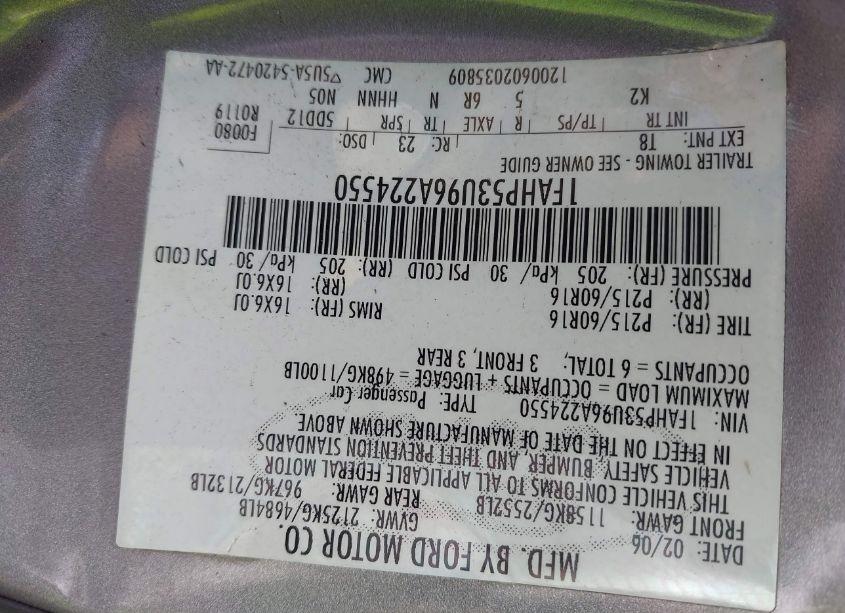 Photo 9 of 2006 Ford Taurus SE (VIN 1FAHP53U96A224550)