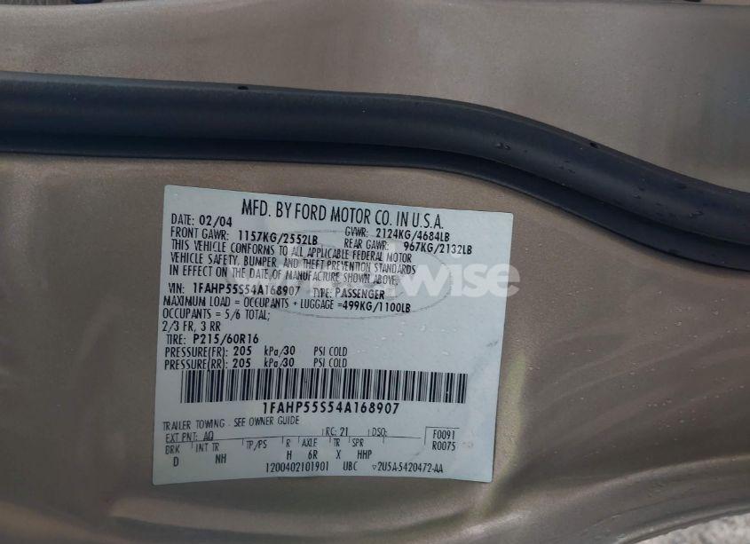 Photo 9 of 2004 Ford Taurus SES (VIN 1FAHP55S54A168907)