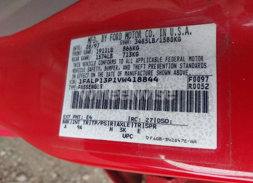 Photo 9 of 1997 Ford Escort LX (VIN 1FALP13P1VW418844)