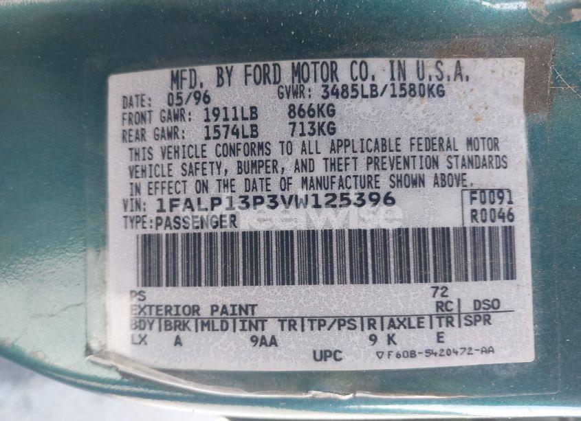 Photo 9 of 1997 Ford Escort LX (VIN 1FALP13P3VW125396)