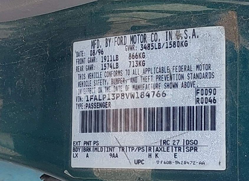 Photo 9 of 1997 Ford Escort LX (VIN 1FALP13P8VW184766)