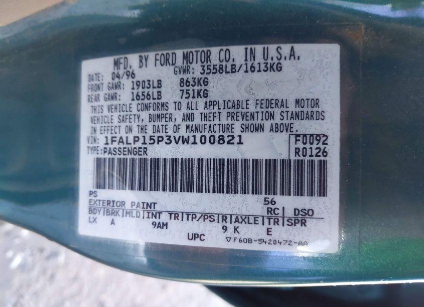 Photo 9 of 1997 Ford Escort LX (VIN 1FALP15P3VW100821)