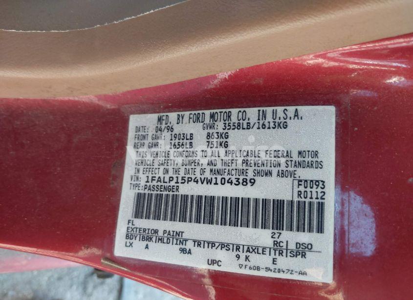 Photo 9 of 1997 Ford Escort LX (VIN 1FALP15P4VW104389)