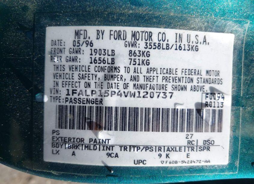 Photo 9 of 1997 Ford Escort LX (VIN 1FALP15P4VW120737)