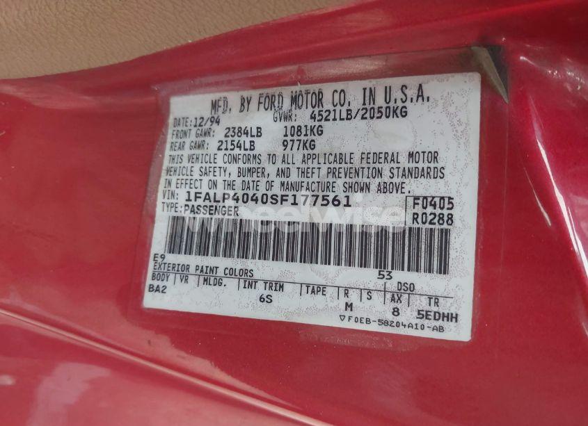 Photo 9 of 1995 Ford Mustang (VIN 1FALP4040SF177561)