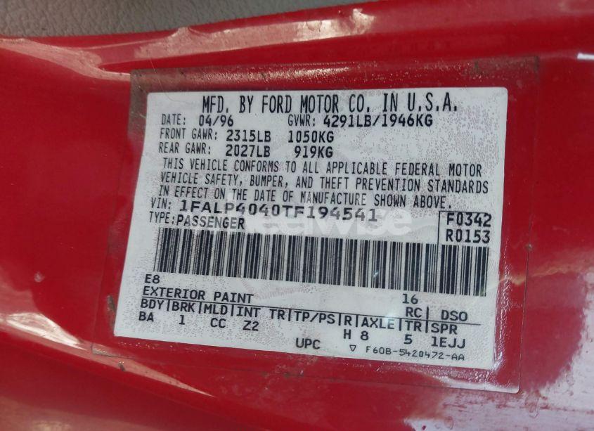 Photo 9 of 1996 Ford Mustang (VIN 1FALP4040TF194541)