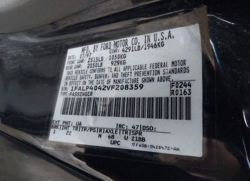 Photo 9 of 1997 Ford Mustang (VIN 1FALP4042VF208359)