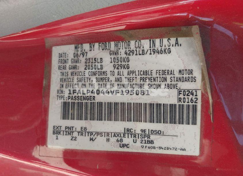 Photo 9 of 1997 Ford Mustang (VIN 1FALP4044VF195081)