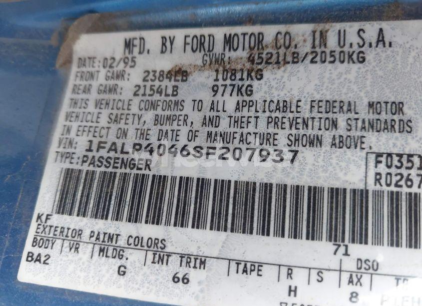 Photo 9 of 1995 Ford Mustang (VIN 1FALP4046SF207937)