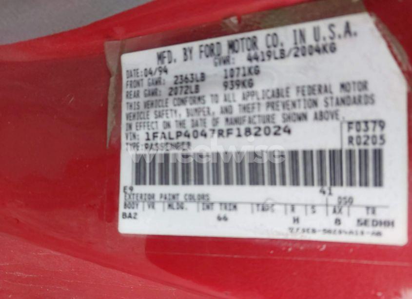 Photo 9 of 1994 Ford Mustang (VIN 1FALP4047RF182024)