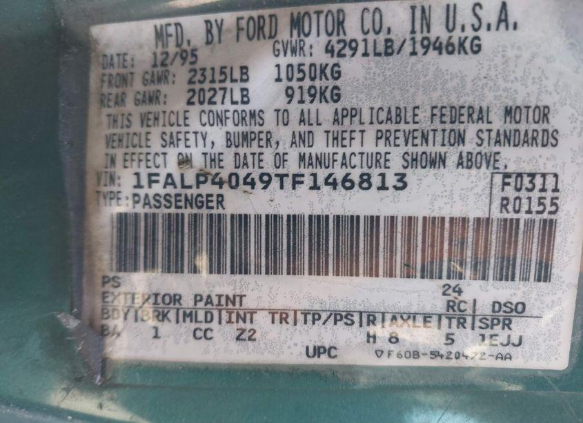 Photo 9 of 1996 Ford Mustang (VIN 1FALP4049TF146813)