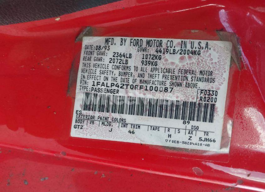 Photo 9 of 1994 Ford Mustang GT (VIN 1FALP42T0RF100087)