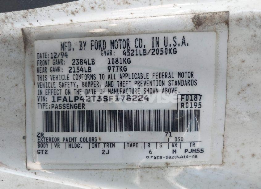 Photo 9 of 1995 Ford Mustang GT/GTS (VIN 1FALP42T3SF178224)