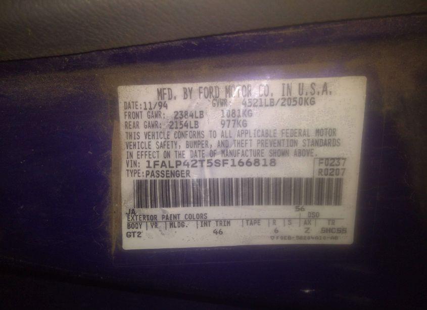 Photo 9 of 1995 Ford Mustang GT/GTS (VIN 1FALP42T5SF166818)