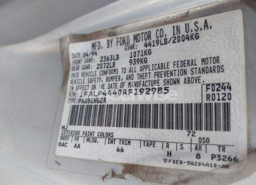 Photo 9 of 1994 Ford Mustang (VIN 1FALP4440RF192985)