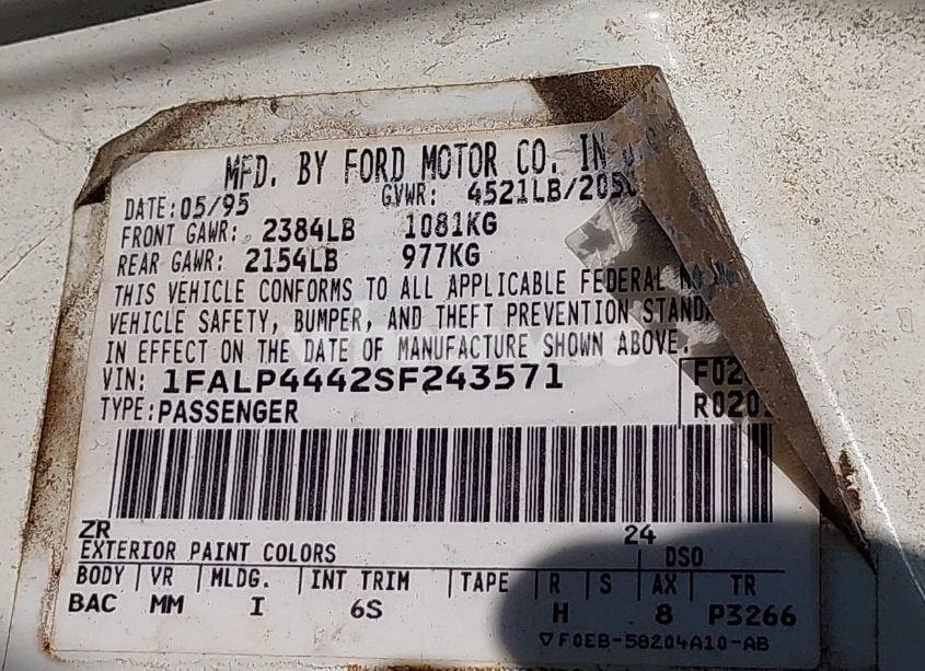 Photo 9 of 1995 Ford Mustang (VIN 1FALP4442SF243571)