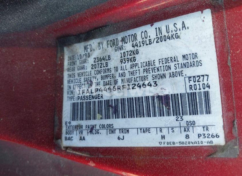 Photo 9 of 1994 Ford Mustang (VIN 1FALP4446RF124643)