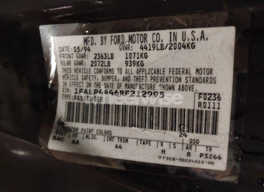 Photo 9 of 1994 Ford Mustang (VIN 1FALP4446RF212995)