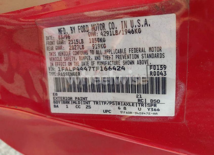 Photo 9 of 1996 Ford Mustang (VIN 1FALP4447TF166424)