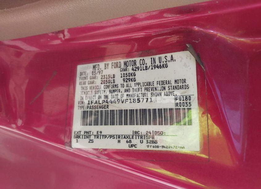 Photo 9 of 1997 Ford Mustang (VIN 1FALP4449VF185771)