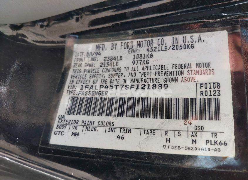 Photo 9 of 1995 Ford Mustang GT/GTS (VIN 1FALP45T7SF121889)