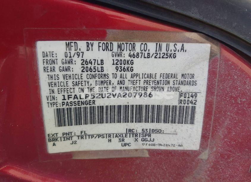 Photo 9 of 1997 Ford Taurus GL (VIN 1FALP52U2VA207986)