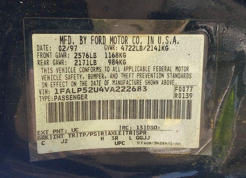 Photo 9 of 1997 Ford Taurus GL (VIN 1FALP52U4VA222683)
