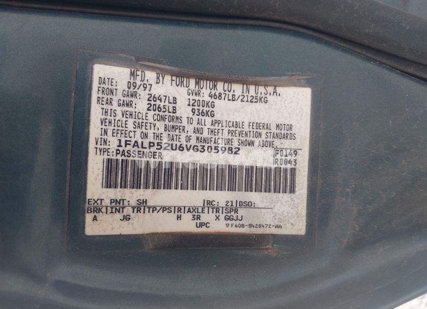 Photo 9 of 1997 Ford Taurus GL (VIN 1FALP52U6VG305982)