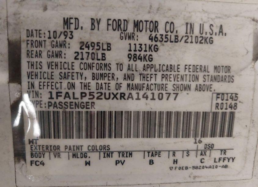 Photo 9 of 1994 Ford Taurus GL (VIN 1FALP52UXRA141077)