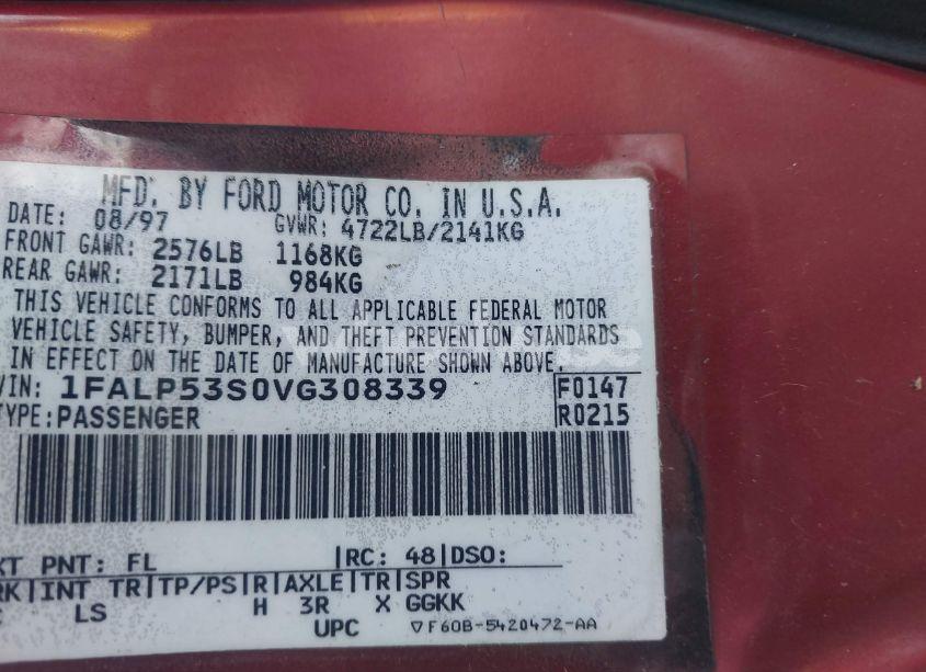 Photo 9 of 1997 Ford Taurus LX (VIN 1FALP53S0VG308339)