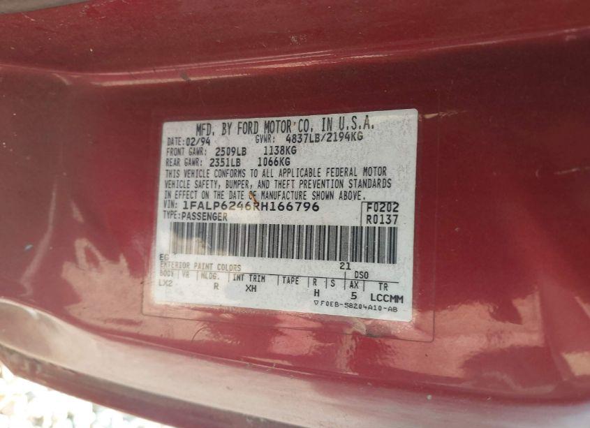 Photo 9 of 1994 Ford Thunderbird LX (VIN 1FALP6246RH166796)