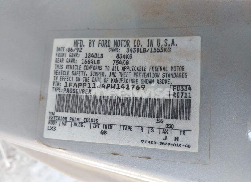 Photo 9 of 1993 Ford Escort LX/SPORT (VIN 1FAPP11J4PW141769)