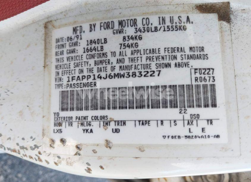 Photo 9 of 1991 Ford Escort LX (VIN 1FAPP14J6MW383227)