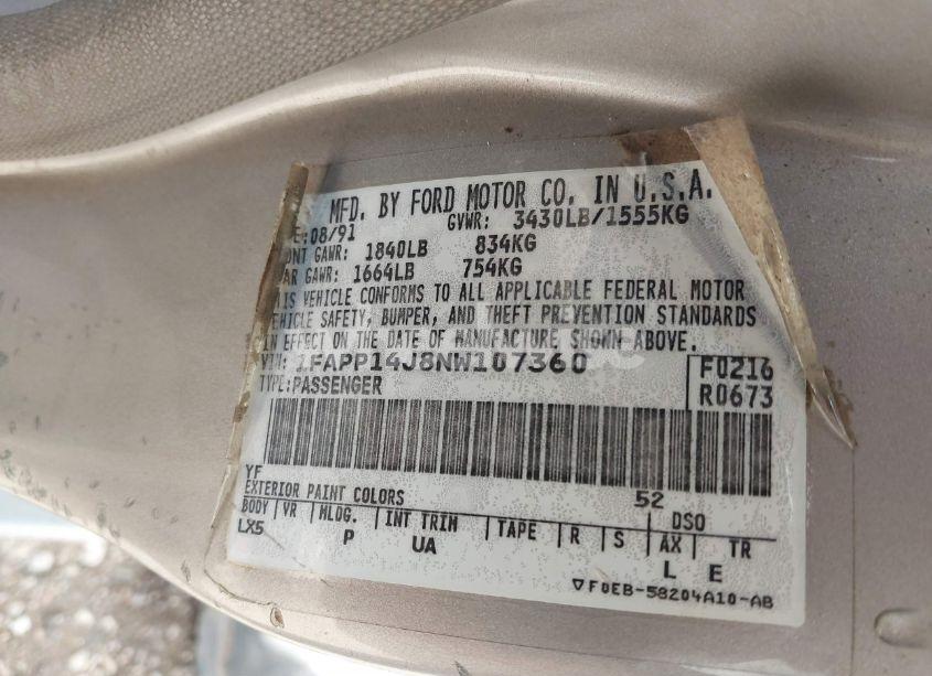 Photo 9 of 1992 Ford Escort LX (VIN 1FAPP14J8NW107360)