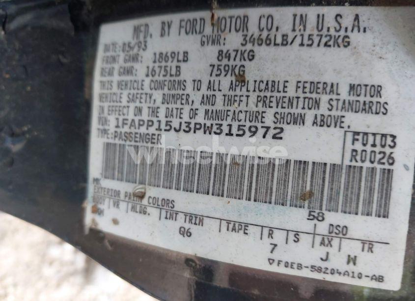 Photo 9 of 1993 Ford Escort LX (VIN 1FAPP15J3PW315972)