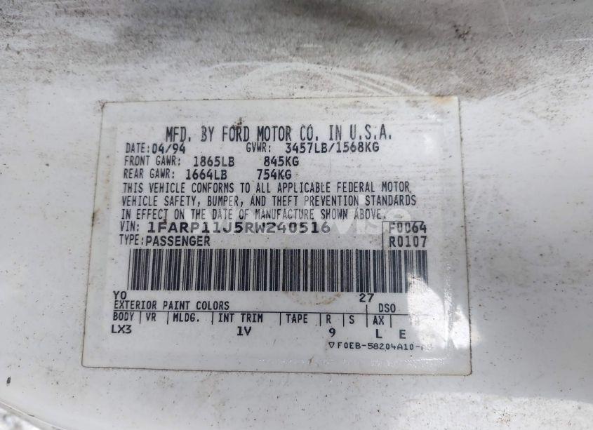 Photo 9 of 1994 Ford Escort LX/SPORT (VIN 1FARP11J5RW240516)