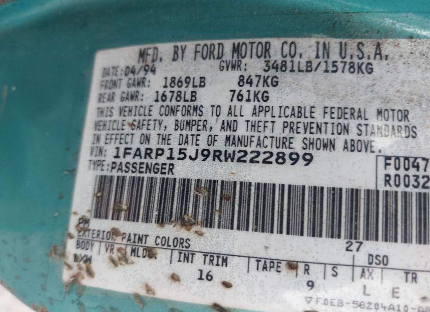 Photo 9 of 1994 Ford Escort LX/SPORT (VIN 1FARP15J9RW222899)