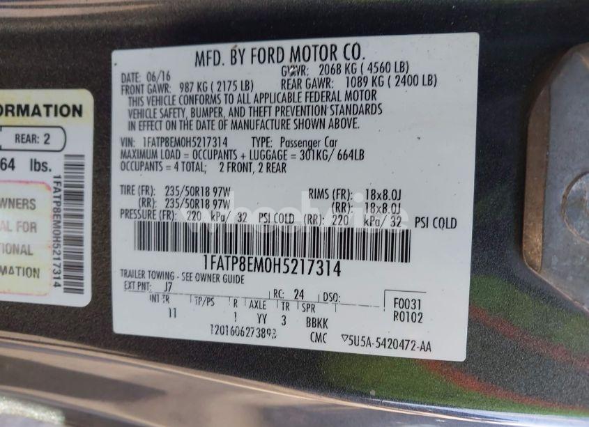 Photo 9 of 2017 Ford Mustang V6 (VIN 1FATP8EM0H5217314)