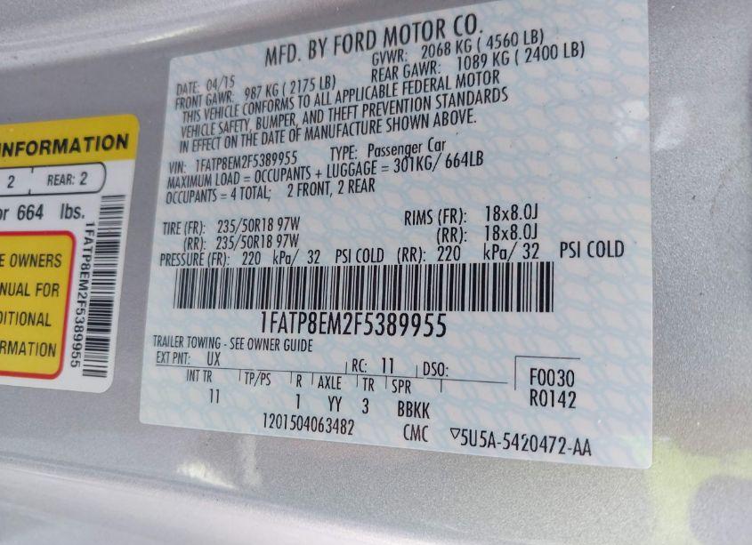 Photo 9 of 2015 Ford Mustang V6 (VIN 1FATP8EM2F5389955)