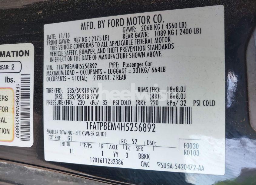 Photo 9 of 2017 Ford Mustang V6 (VIN 1FATP8EM4H5256892)