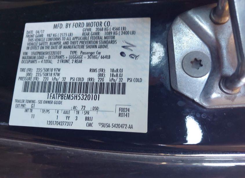 Photo 9 of 2017 Ford Mustang V6 (VIN 1FATP8EM5H5320101)