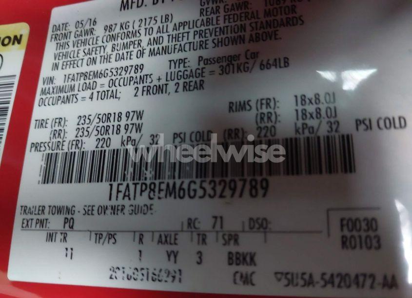 Photo 9 of 2016 Ford Mustang V6 (VIN 1FATP8EM6G5329789)