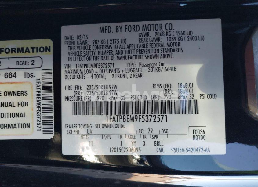 Photo 9 of 2015 Ford Mustang V6 (VIN 1FATP8EM9F5372571)